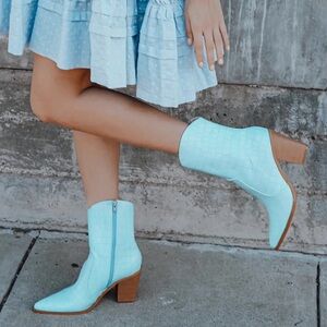Blue Croc-Embossed Lulus Ankle Boots
